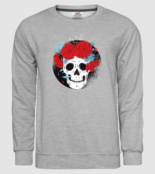 Craniu cu flori model gri pe tricou