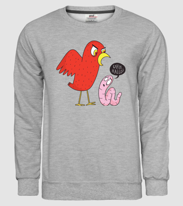 Pasăre cu vierme model gri pe tricou