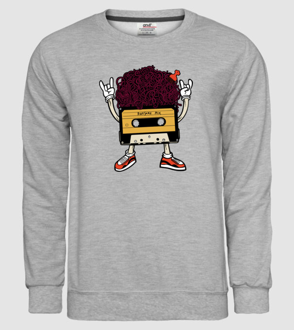 Casetă retro cu păr afro model gri pe tricou