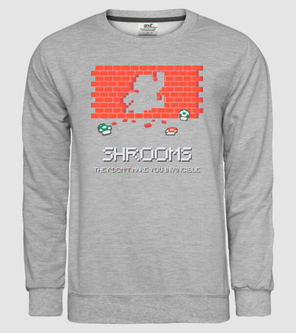 Shrooms - They make you invincible Mario model gri pe tricou
