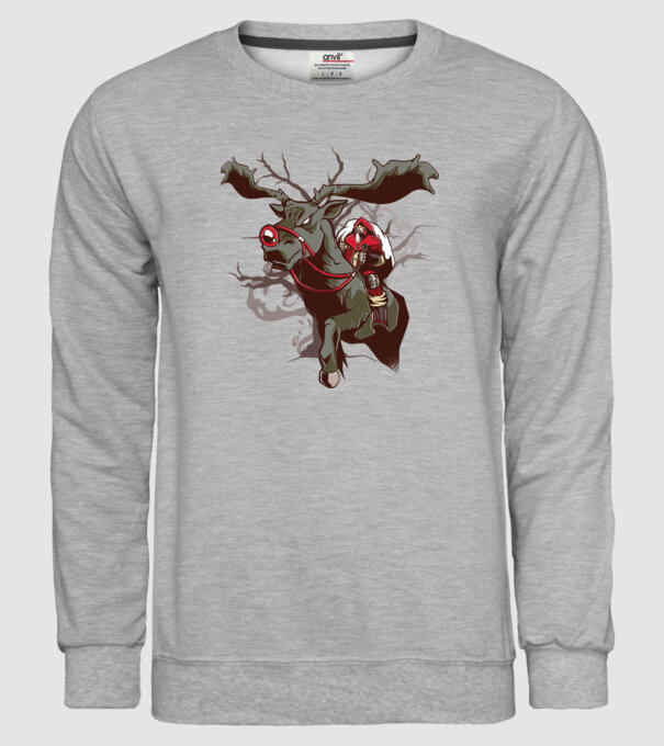 Cavaler Moș Crăciun pe ren model gri pe tricou