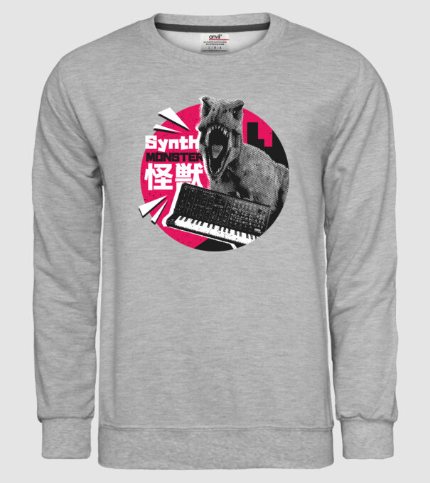 Dinozaur sintetizator model gri pe tricou