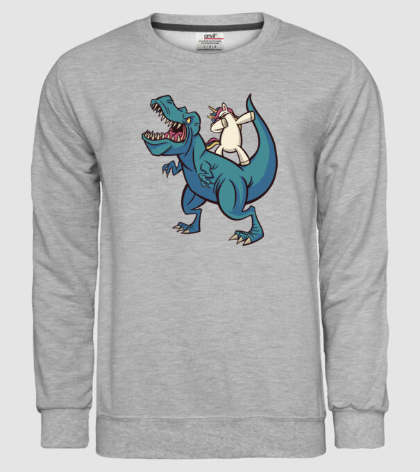 Unicorn DAB T-rex model gri pe tricou