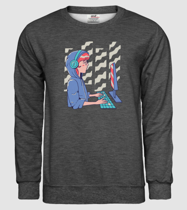 Anime Programator fată model gri închis pe tricou