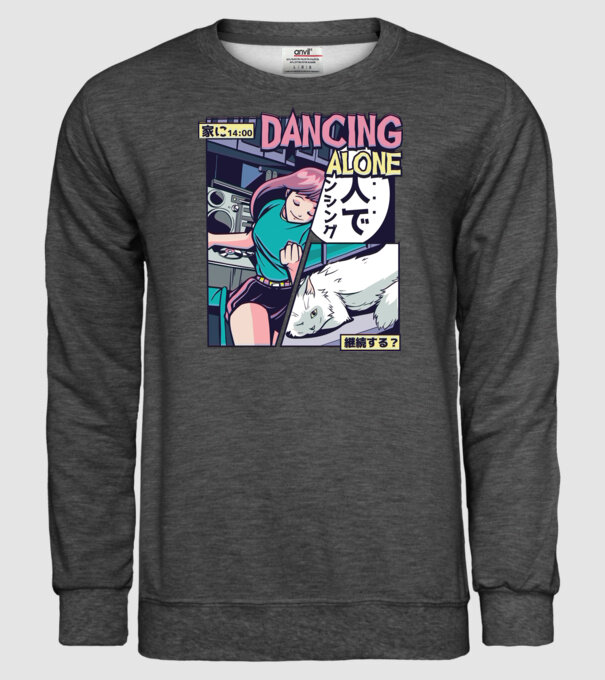 Anime Vaporwave Dancing Alone model gri închis pe tricou