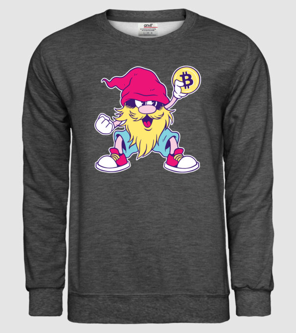 Pitic Bitcoin model gri închis pe tricou