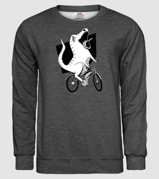 Dinozaur cu bicicletă model gri închis pe tricou