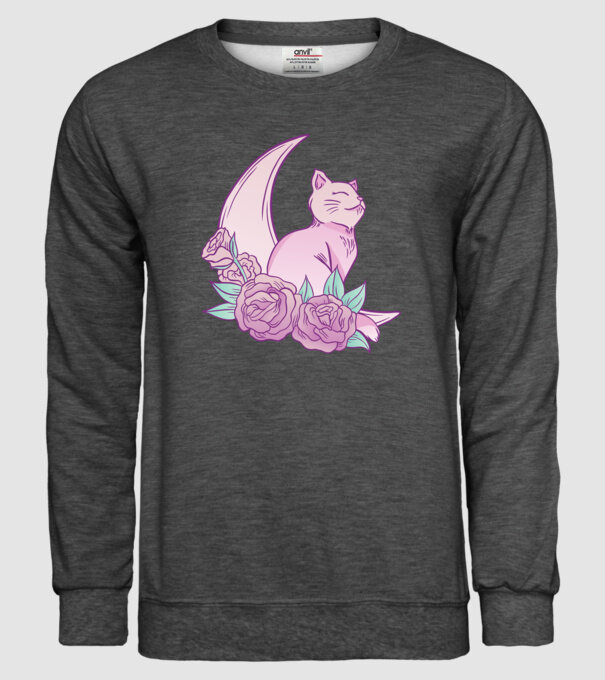 Pisică pe lună model gri închis pe tricou