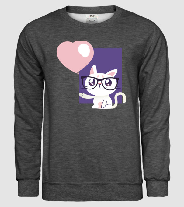 Inimă Pisică cu balon model gri închis pe tricou