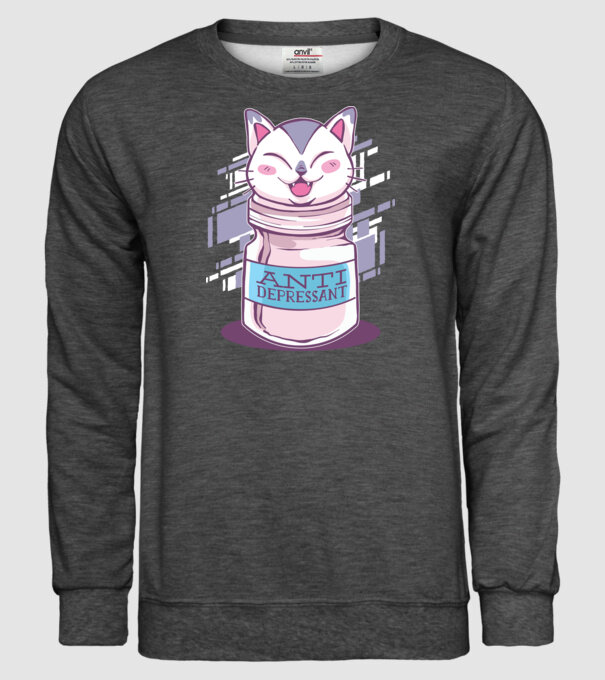 Tabletă antidepresivă pisică model gri închis pe tricou