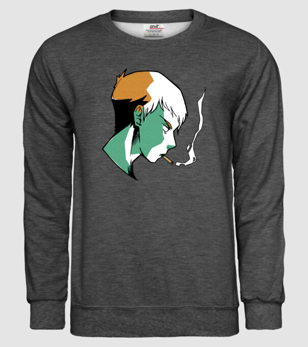 Anime băiat fumător model gri închis pe tricou