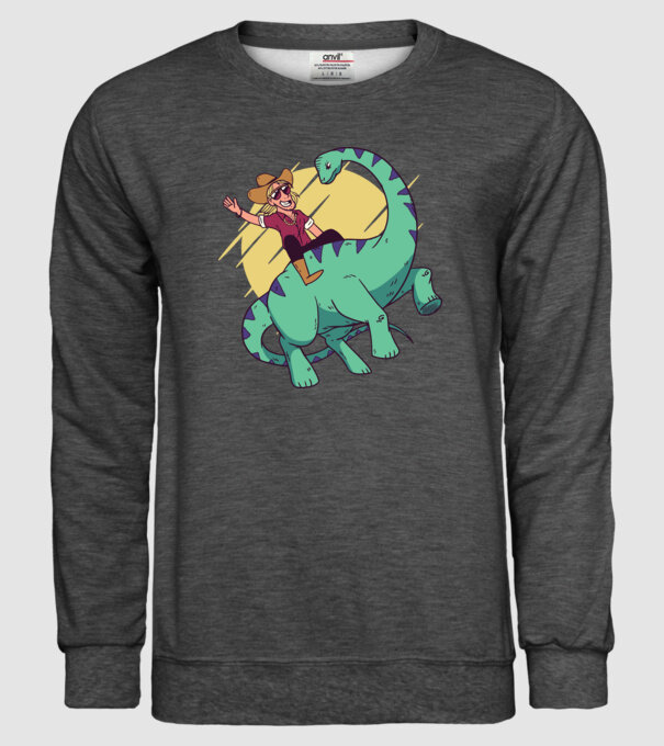Dinozaur Cowboy model gri închis pe tricou