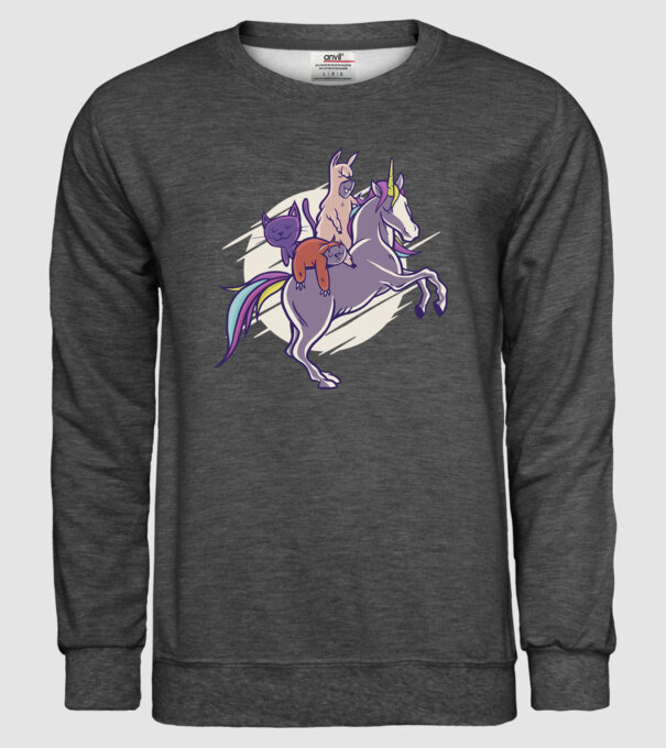Animale drăguțe pe Unicorn model gri închis pe tricou
