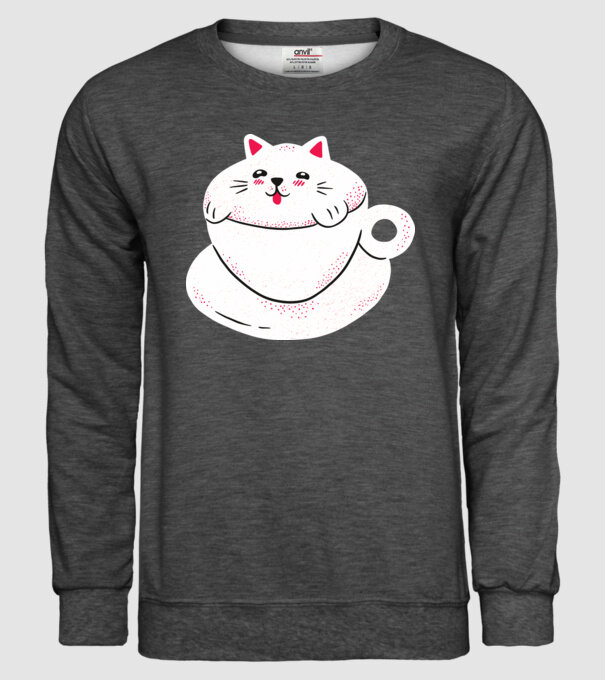 Tricou cafea cu pisică drăguță model gri închis pe tricou