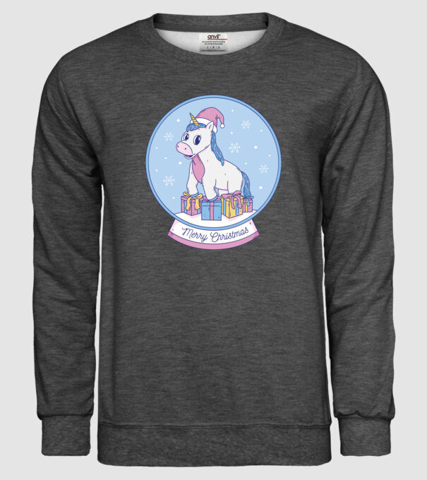 Glob de zăpadă drăguț, de Crăciun, cu Unicorn model gri închis pe tricou