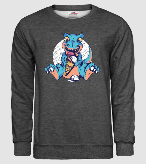 T-rex drăguț cu înghețată model gri închis pe tricou