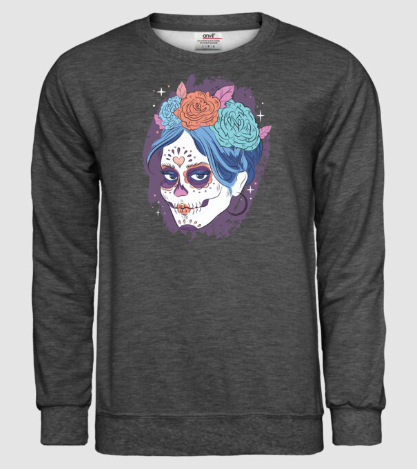 Dia de Los Muertos - Craniu cu flori model gri închis pe tricou
