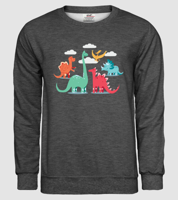 Dinozauri model gri închis pe tricou