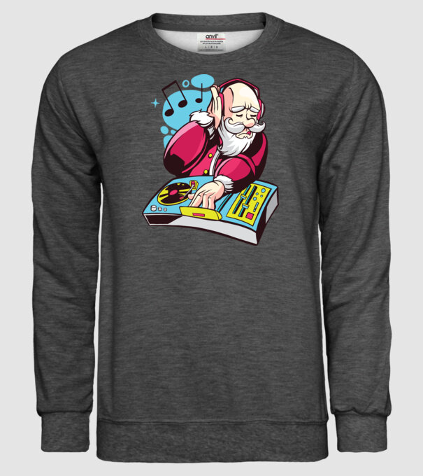 Moș Crăciun DJ model gri închis pe tricou