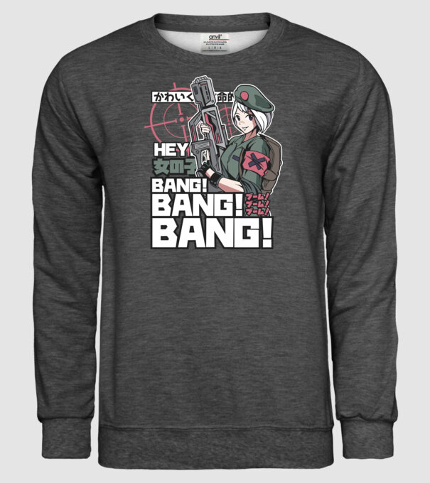 Fată Anime Gerilla model gri închis pe tricou