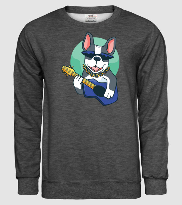 Bulldog Chitarist model gri închis pe tricou