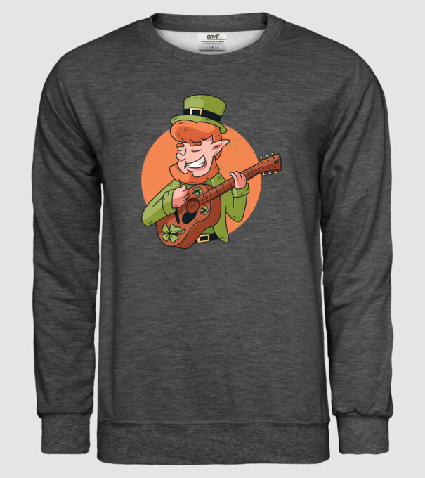 Chitarist Leprechaun irlandez St Patrick model gri închis pe tricou