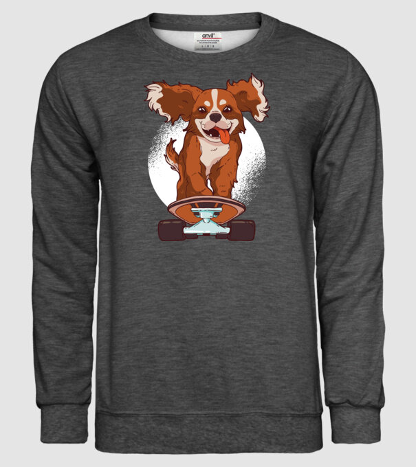 Skateboarding Cavalier King Spaniel model gri închis pe tricou