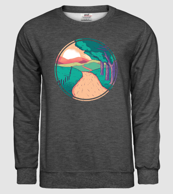 Drum spre casă la apus de soare model gri închis pe tricou