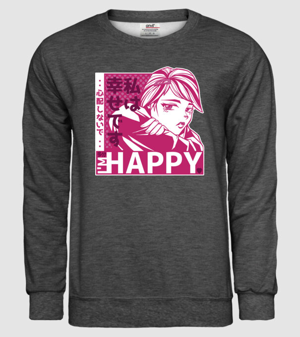 'I''m happy fată Anime antisocială' model gri închis pe tricou