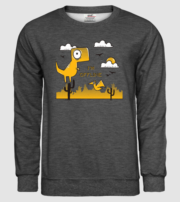 'I''m Offline - tricou amuzant cu dinozaur' model gri închis pe tricou