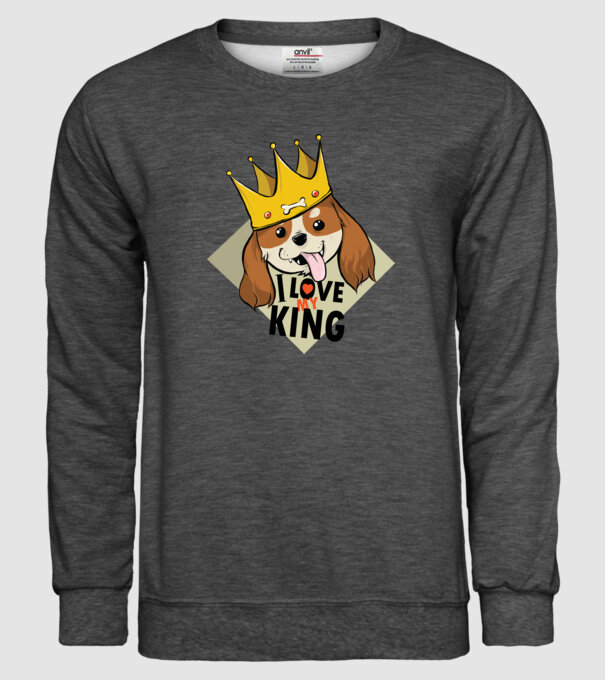 I love my king - Cavalier King Charles tricou cu câine Cocker Spaniel model gri închis pe tricou
