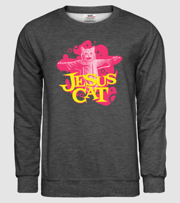 Jesus Cat model gri închis pe tricou