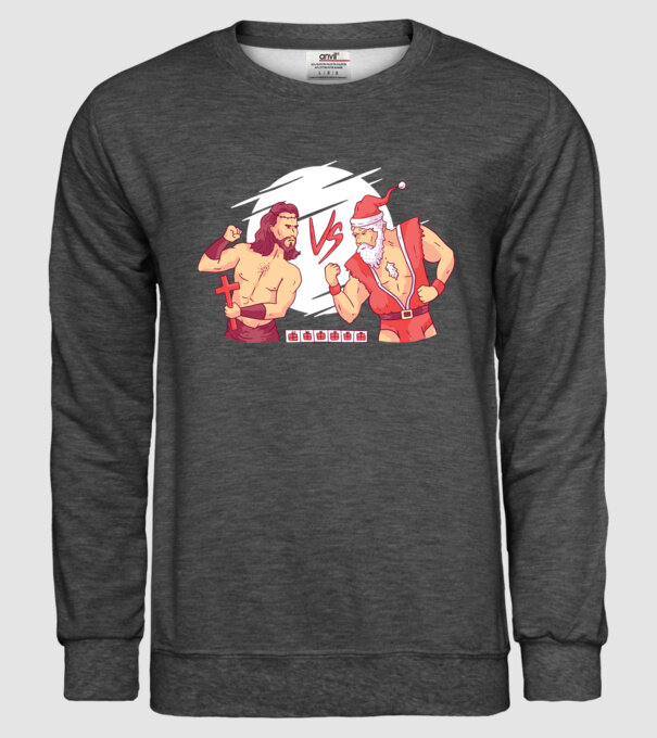 Isus vs Moș Crăciun Street Fighter tricou amuzant Crăciun model gri închis pe tricou