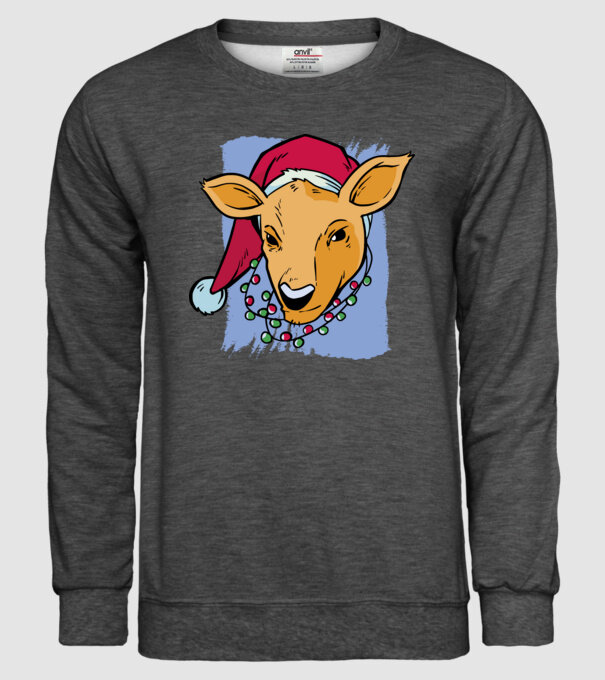 Cerb de Crăciun model gri închis pe tricou