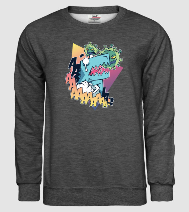Covid Dino model gri închis pe tricou