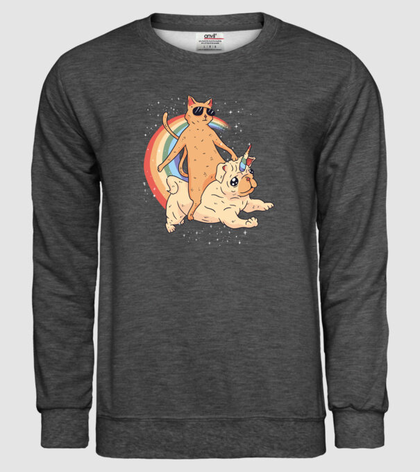 Pisică și Mops unicorn model gri închis pe tricou