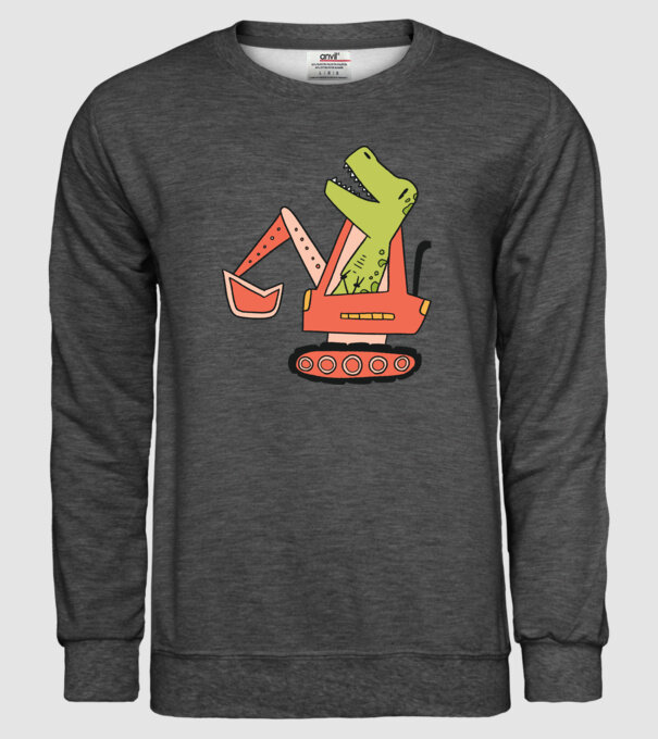 Excavator dinozaur model gri închis pe tricou