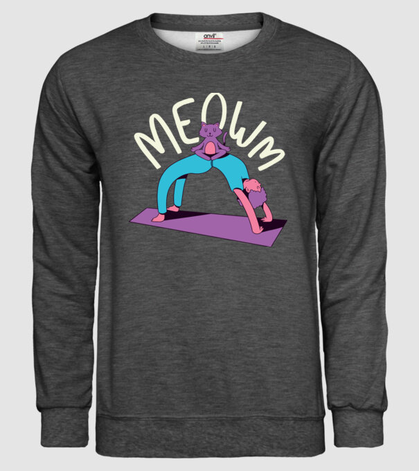 Meowm - Pisică Yoga model gri închis pe tricou