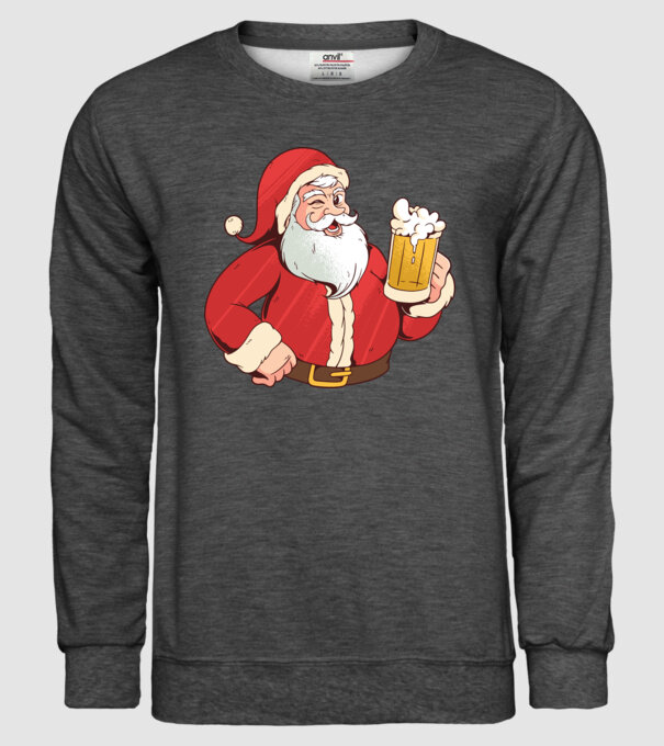 Moș Crăciun cu bere tricou amuzant model gri închis pe tricou