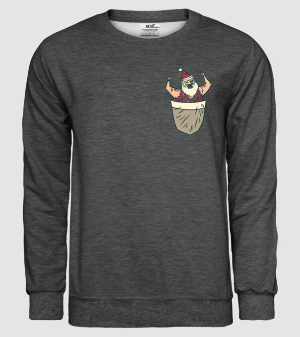 Buzunar Moș Crăciun model gri închis pe tricou