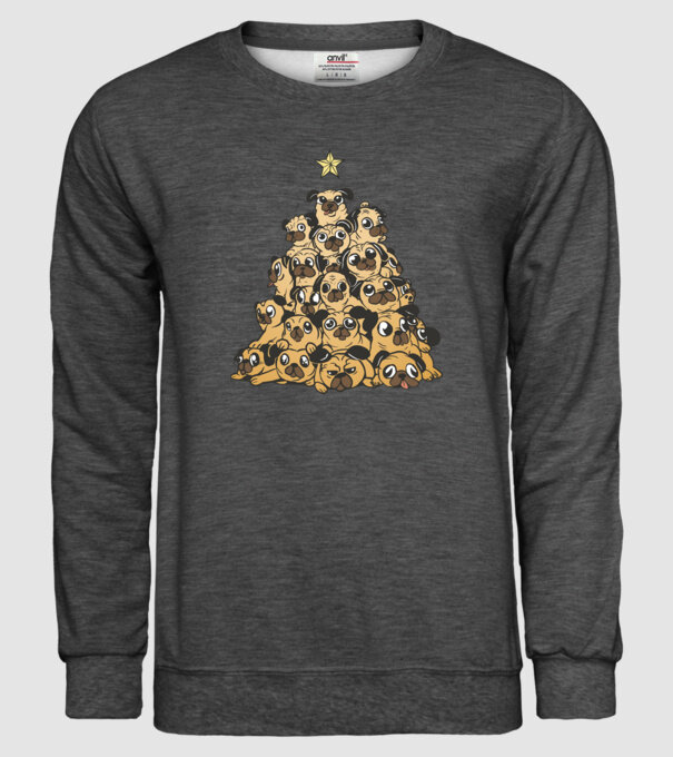 pom de Crăciun cu cățel (mops) model gri închis pe tricou