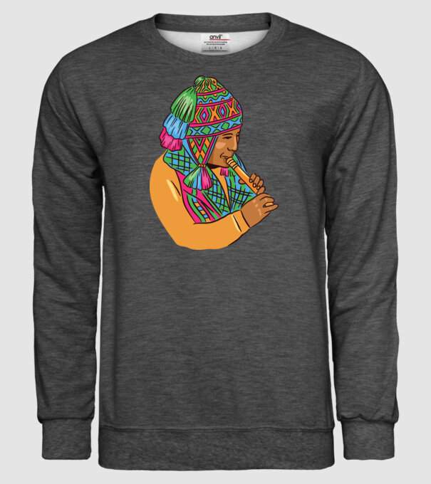 Muzician peruan indigen model gri închis pe tricou