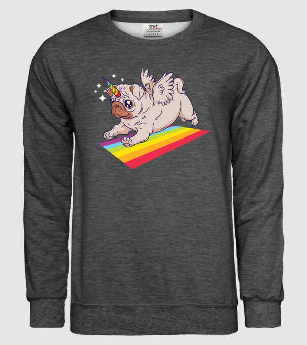 Pugicorn - mops unicorn model gri închis pe tricou
