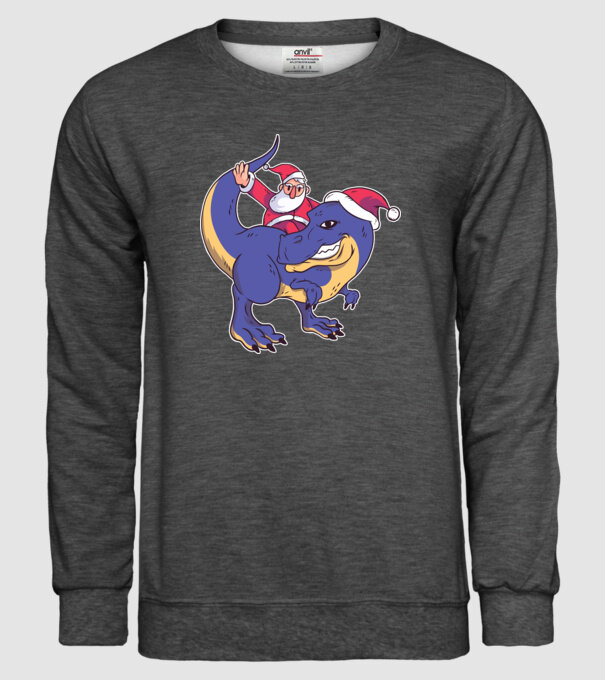 Santasaurus Moș Crăciun pe dinozaur model gri închis pe tricou