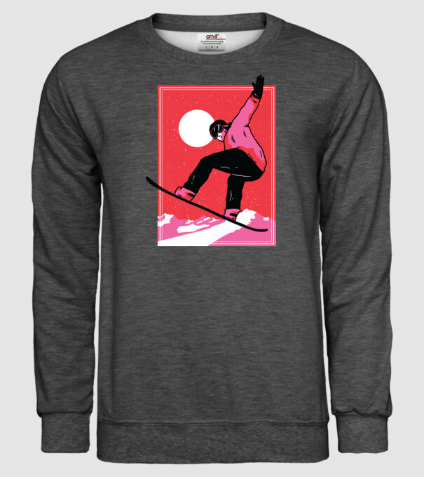 Snowboard poster model gri închis pe tricou