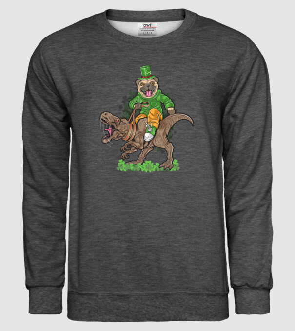 Sfântul Patrick Mops dinozaur model gri închis pe tricou
