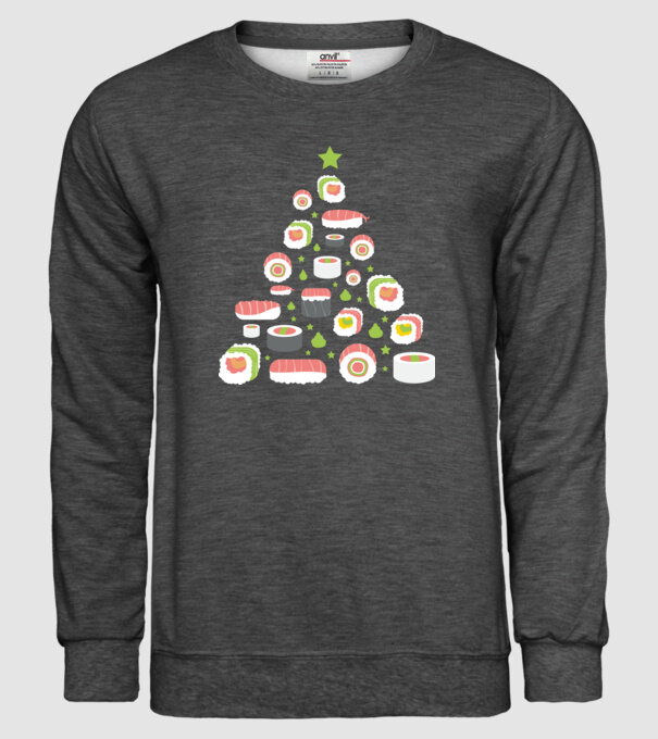 Pom de Crăciun Sushi model gri închis pe tricou