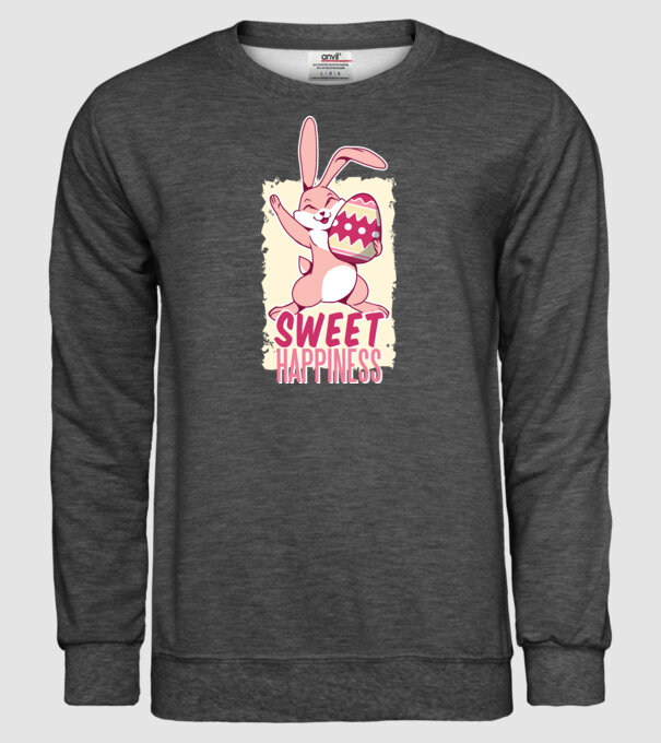 Sweet Happiness pentru Paște tricou cu iepuraș model gri închis pe tricou
