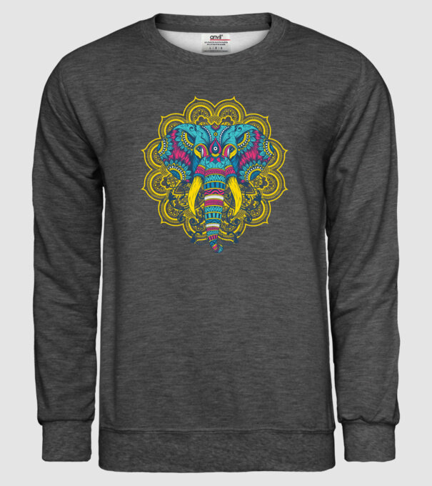 Elefant Mandala Colorat model gri închis pe tricou
