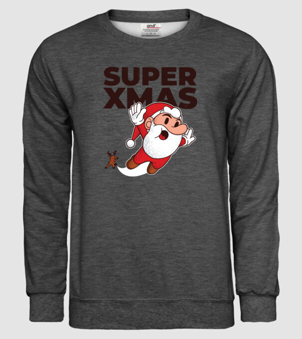 Super Moș Crăciun tricou de Crăciun model gri închis pe tricou